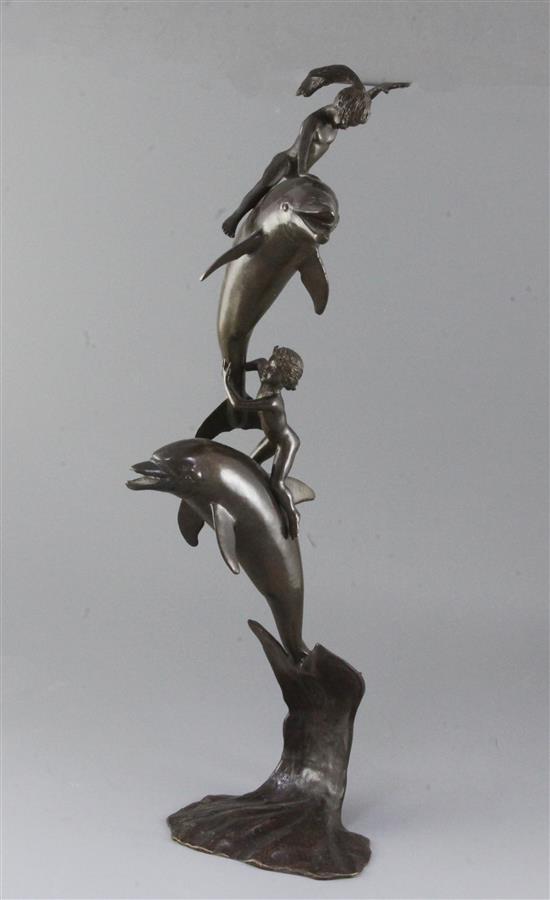 James Osborne (1940-1992). A bronze group of children riding dolphins, height 21.5in.